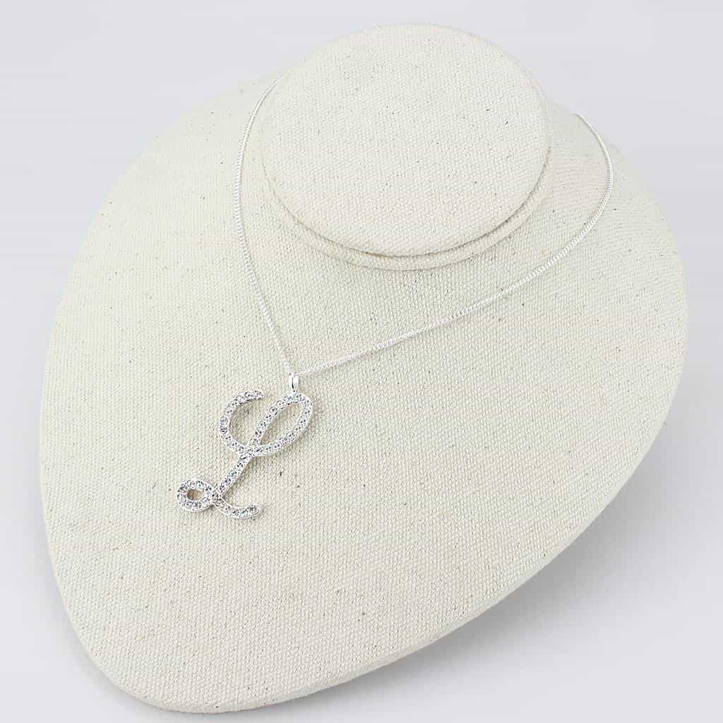 Brass Silver CZ Script Letter L Pendant Necklace view 3