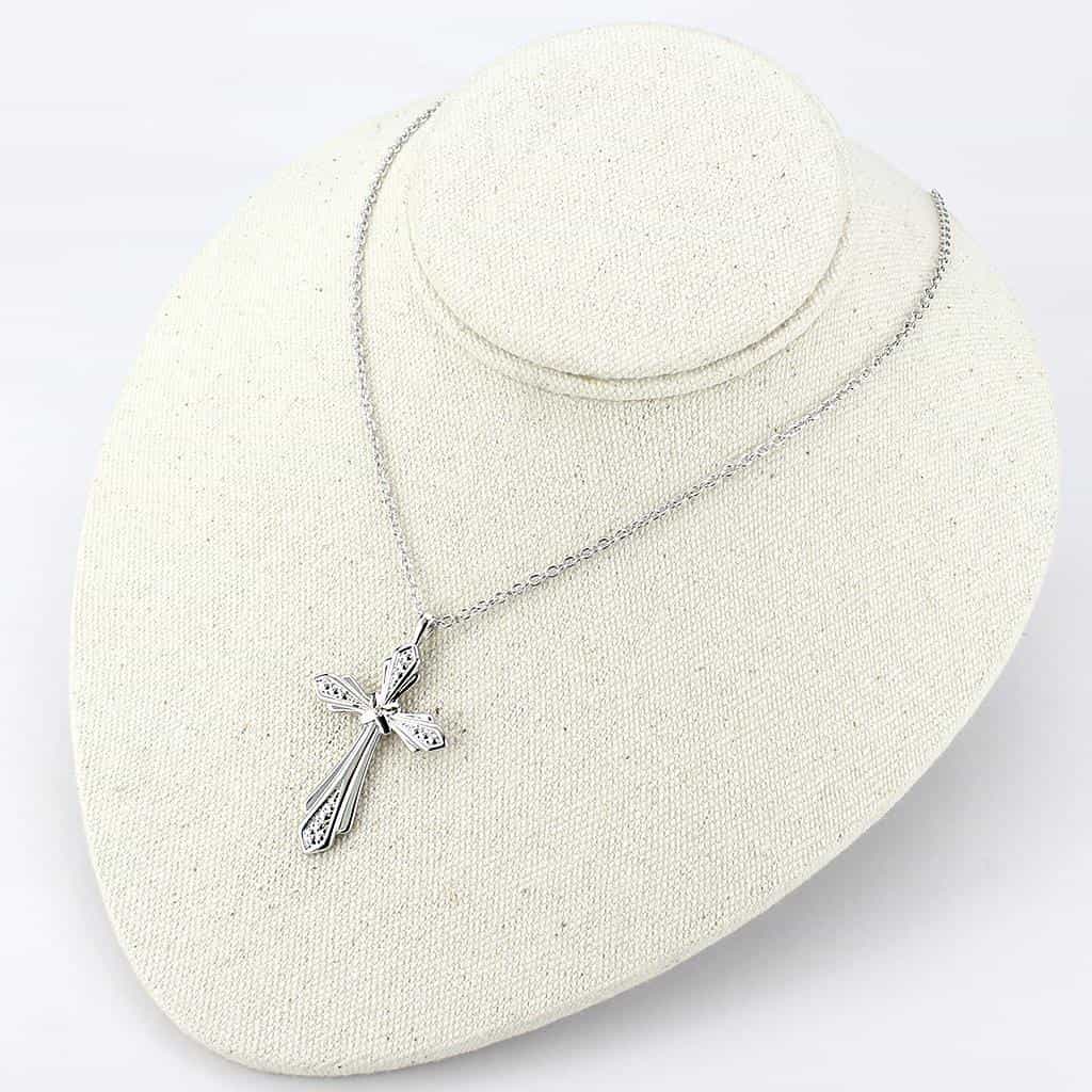 Brass Silver CZ Crucifix Cross Pendant Necklace view 4