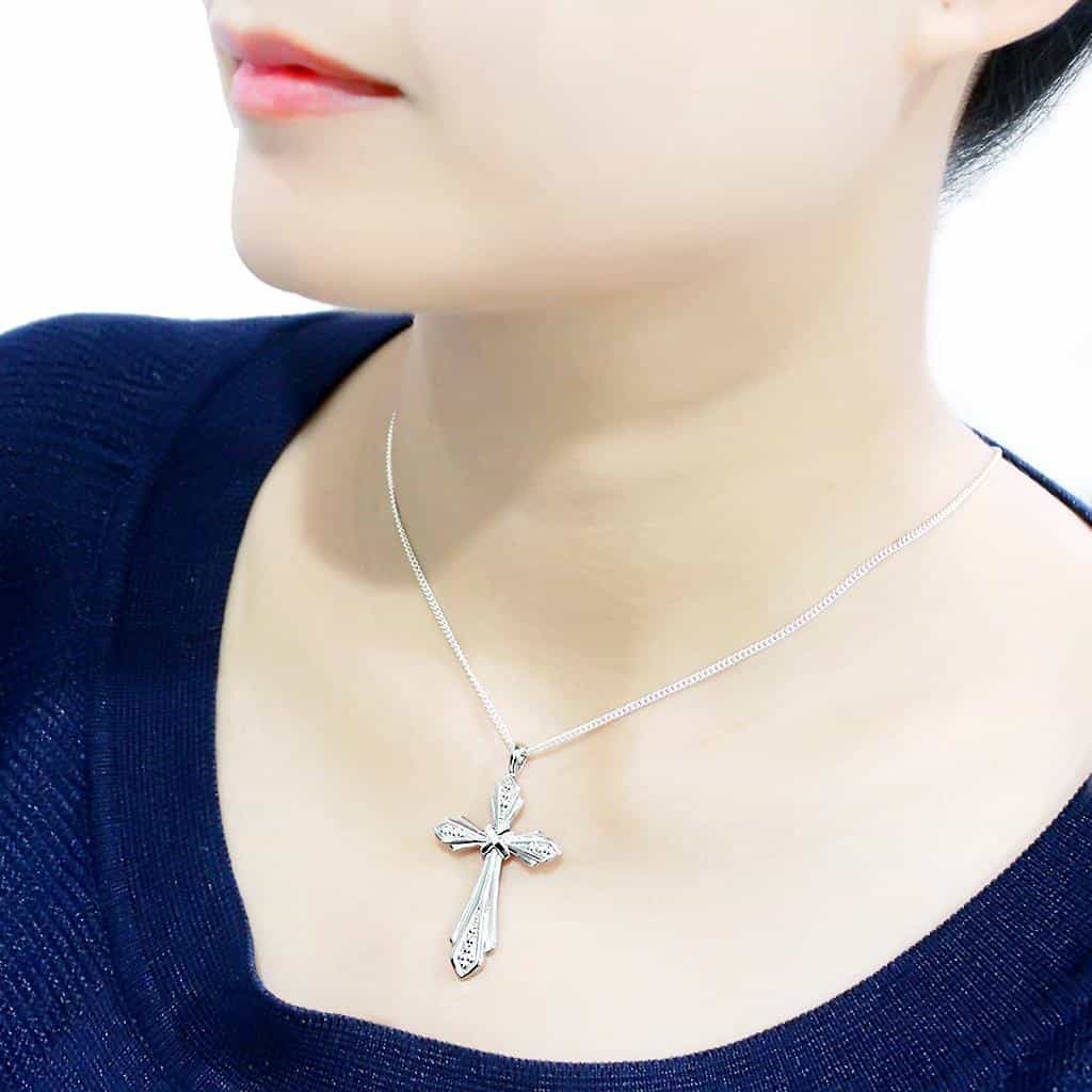 Brass Silver CZ Crucifix Cross Pendant Necklace view 5