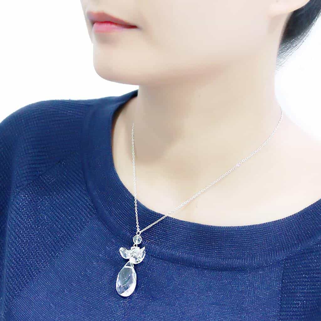 Brass Silver Crystal Angel Pendant Necklace view 3