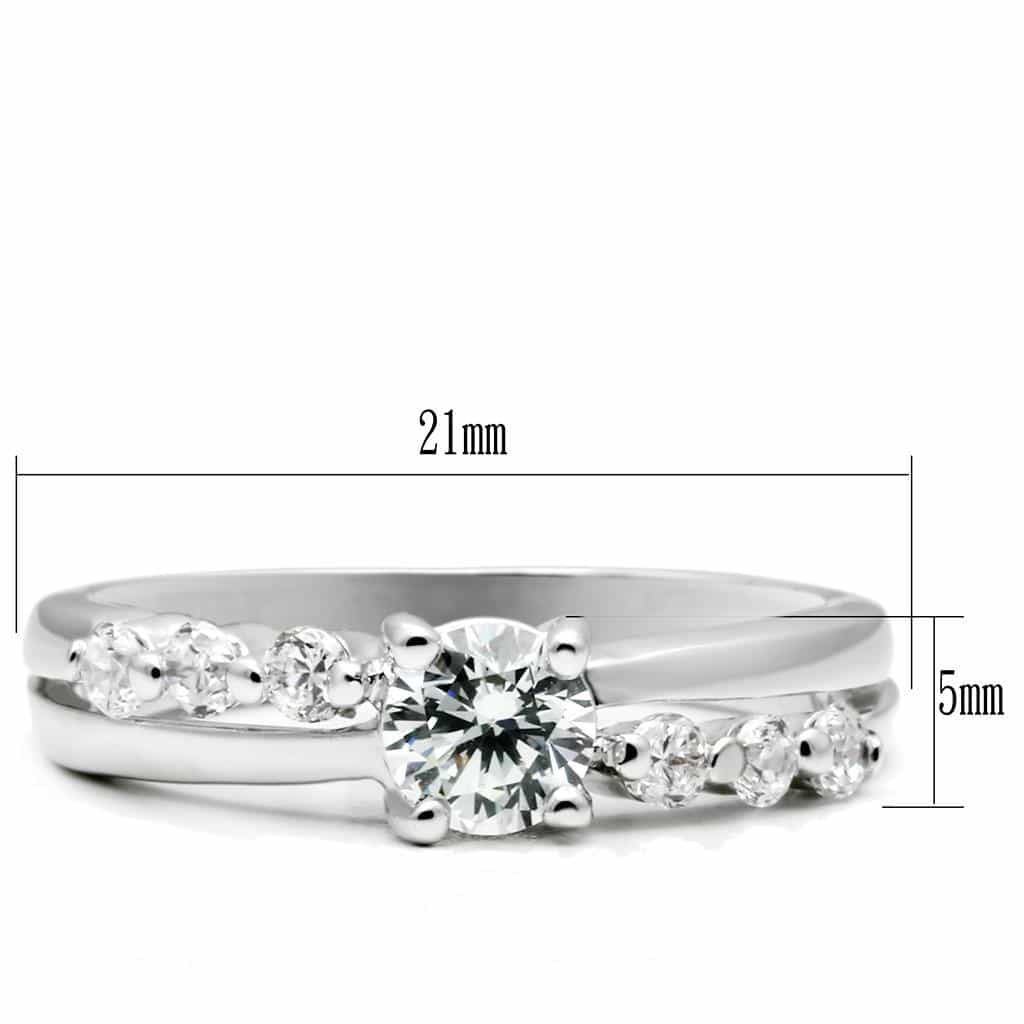 Brass Silver CZ Round Solitaire Accent Bridal Ring Set Ring view 2