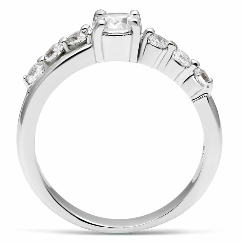Brass Silver CZ Round Solitaire Accent Bridal Ring Set Ring view 3