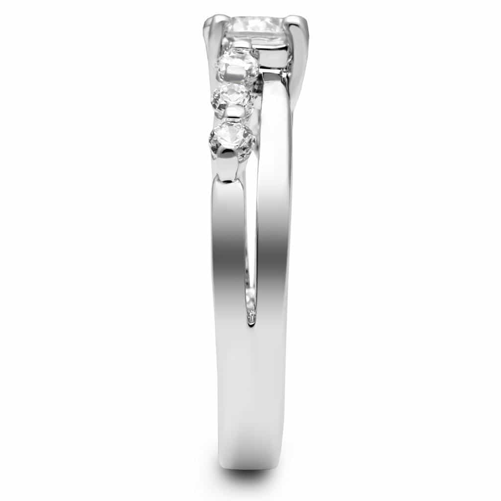 Brass Silver CZ Round Solitaire Accent Bridal Ring Set Ring view 4