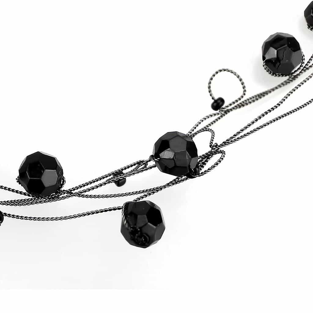 Brass Silver Black Bead Multi Strand Choker Necklace view 2