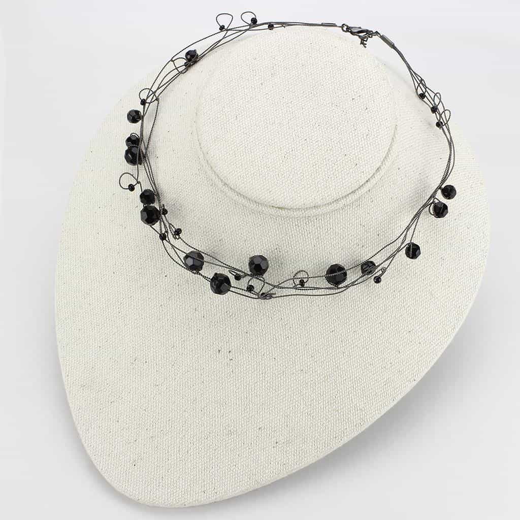 Brass Silver Black Bead Multi Strand Choker Necklace view 3