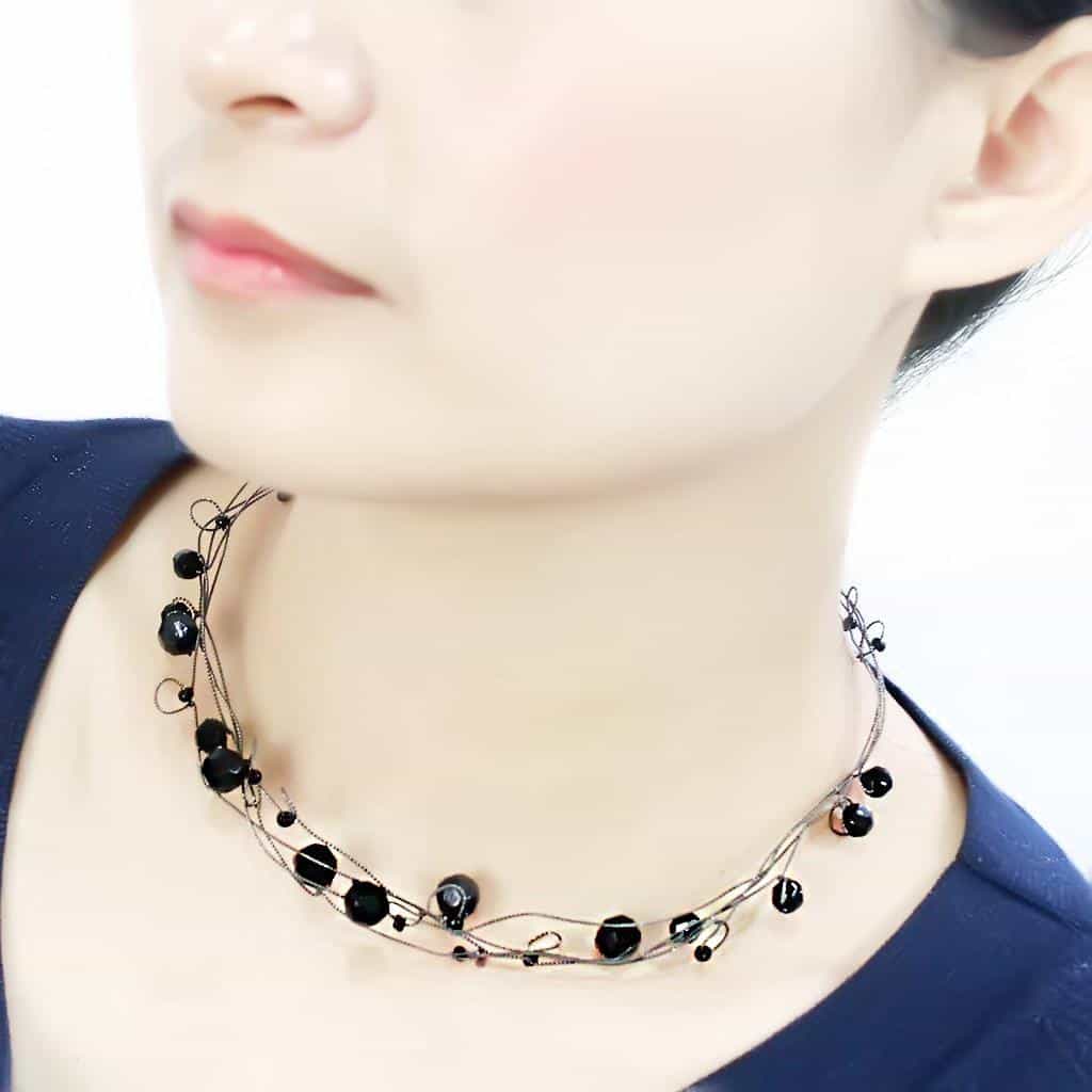 Brass Silver Black Bead Multi Strand Choker Necklace view 4