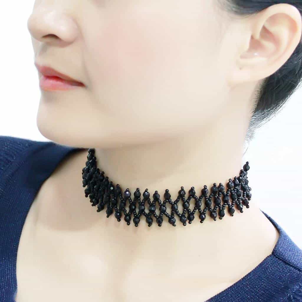 Brass Black Bead Lace Spike Choker Necklace view 4