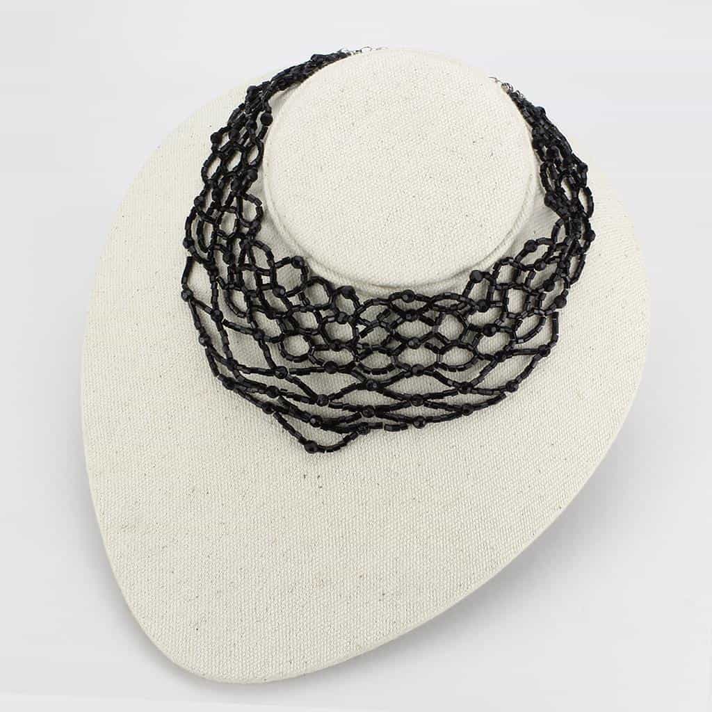 Brass Black Bead Lace Web Choker Necklace | The Stainless Jewelry view 3