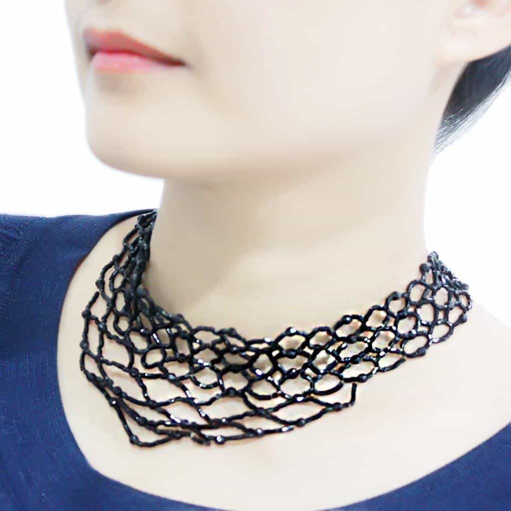 Brass Black Bead Lace Web Choker Necklace | The Stainless Jewelry view 4