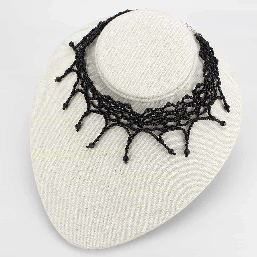 Brass Black Bead Lace Scallop Collar Necklace view 3