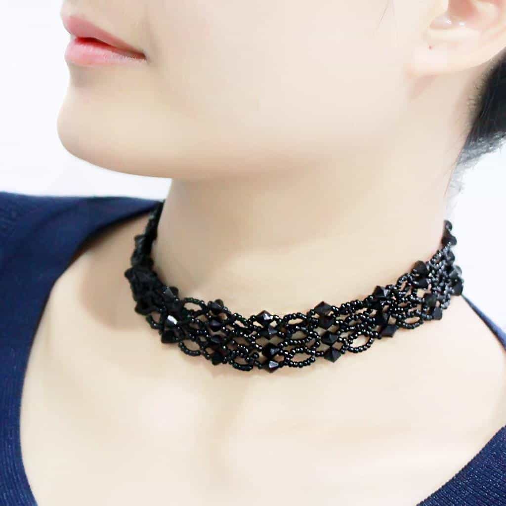 Brass Black Bead Lace Loop Choker Necklace view 4