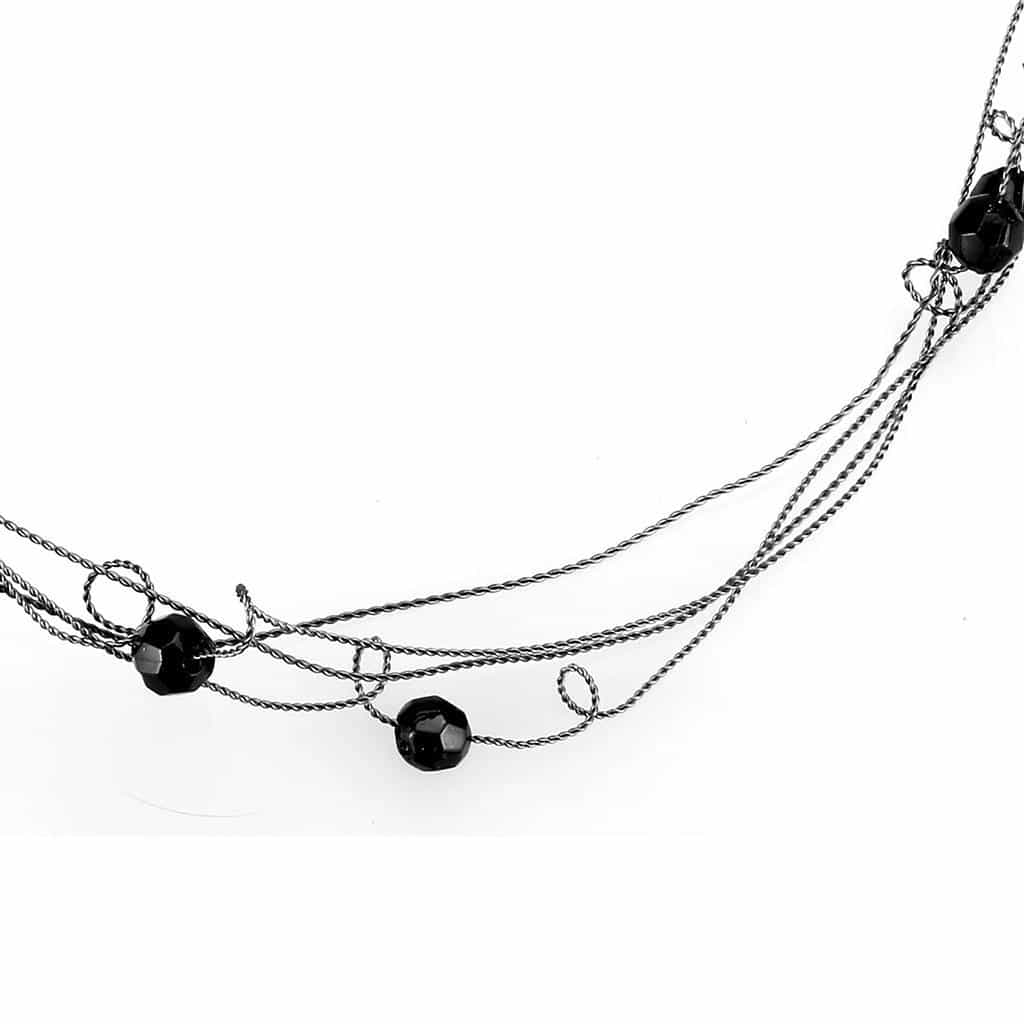 Brass Silver Black Bead Multi Strand Wave Necklace view 2