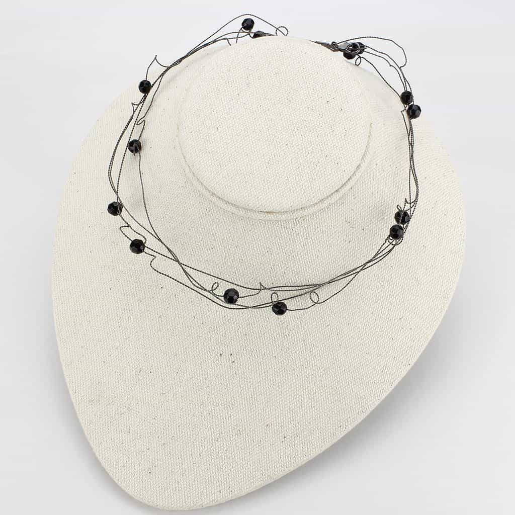 Brass Silver Black Bead Multi Strand Wave Necklace view 3