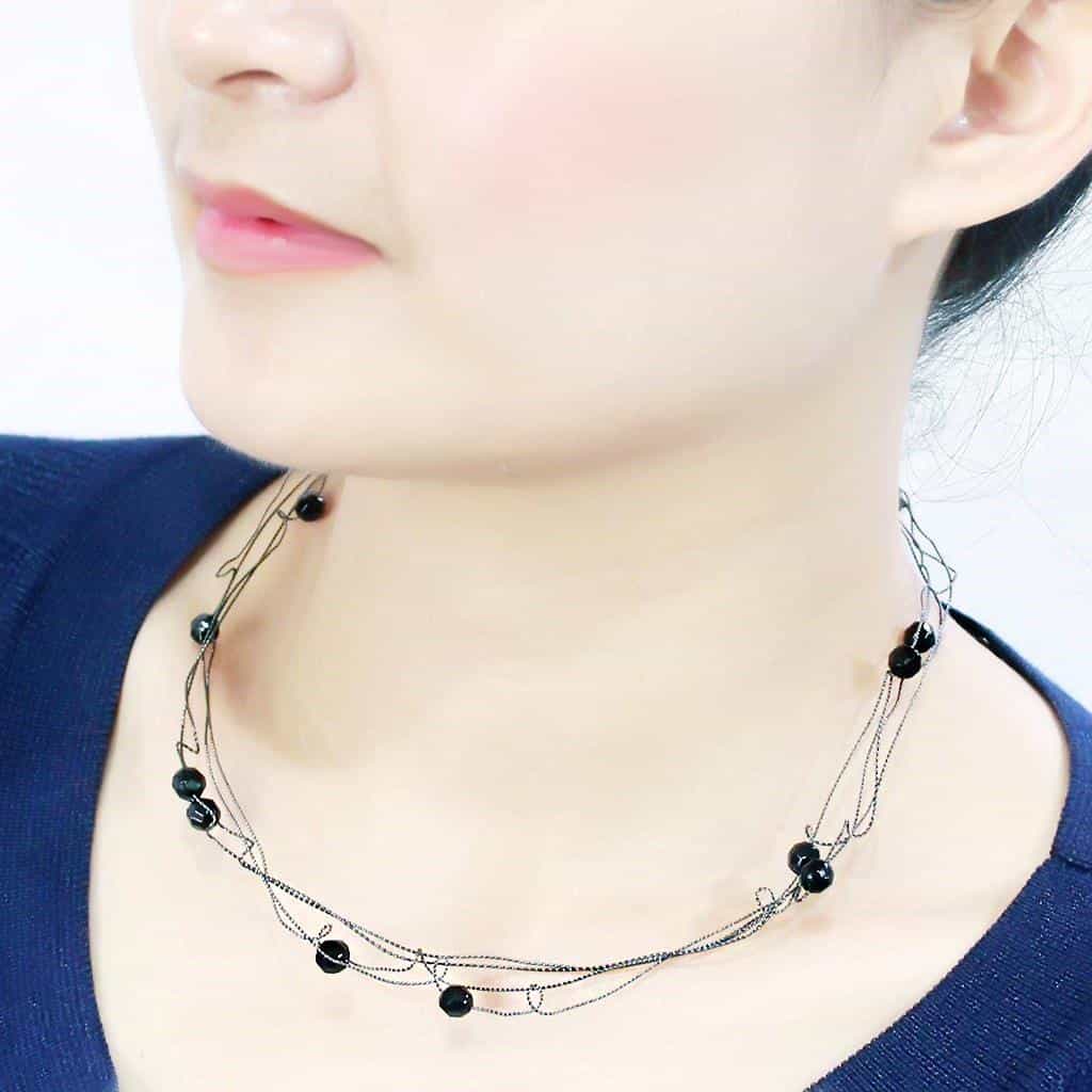 Brass Silver Black Bead Multi Strand Wave Necklace view 4
