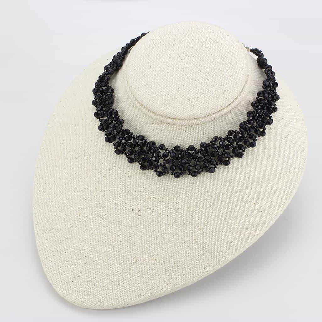 Stainless Steel Black Crystal Cluster Collar Necklace view 3