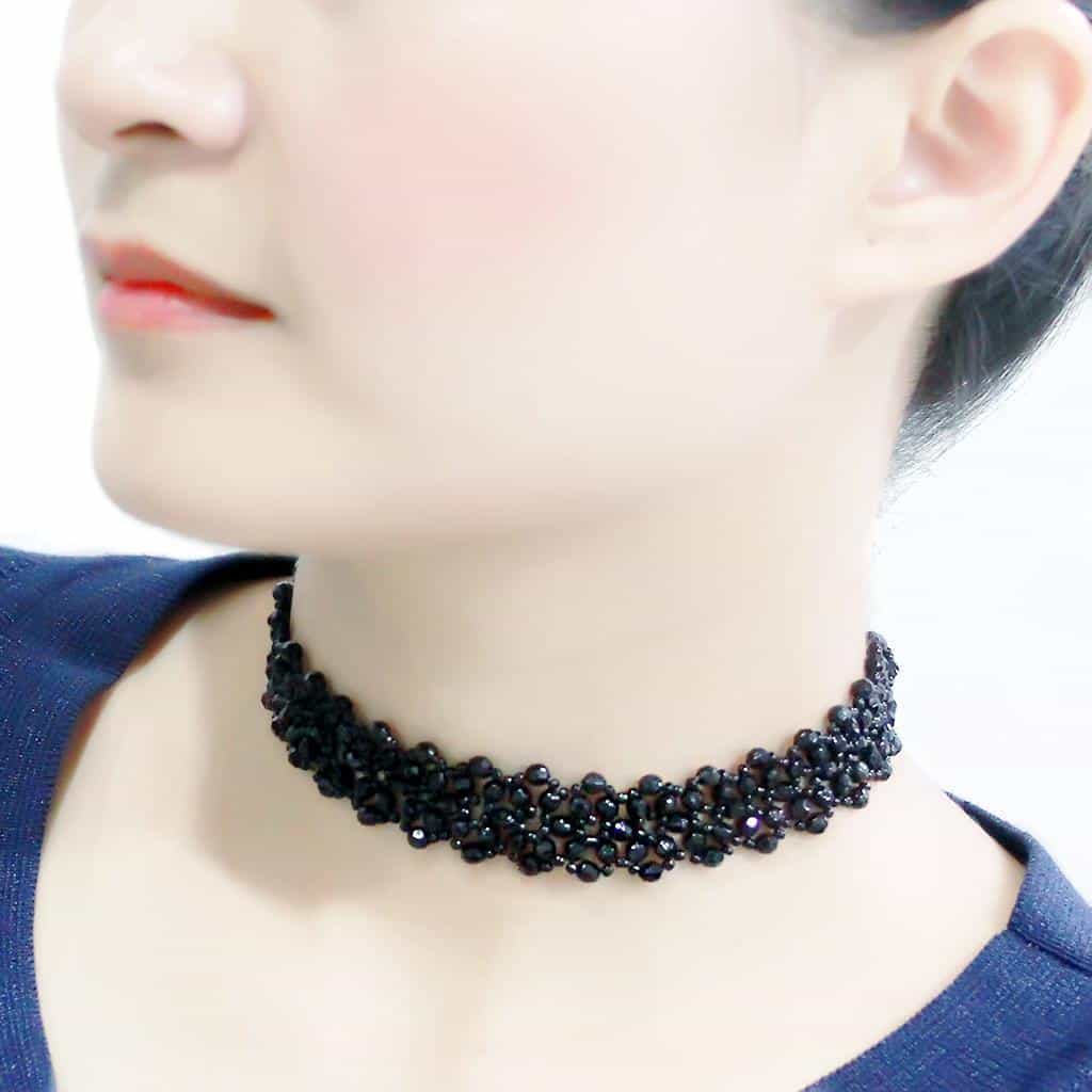Stainless Steel Black Crystal Cluster Collar Necklace view 4