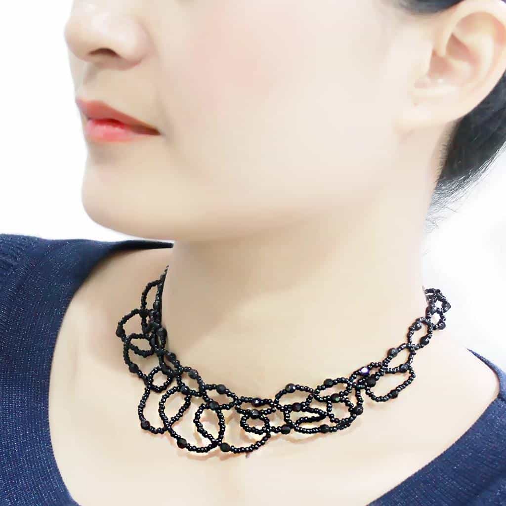 Brass Black Bead Lace Loop Choker Necklace LO4721 view 4