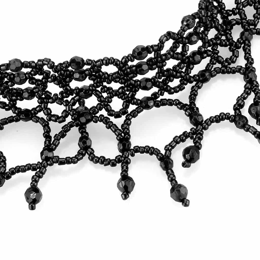 Brass Black Bead Lace Fringe Drop Choker Necklace view 2