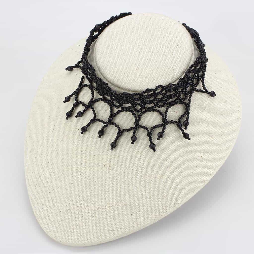 Brass Black Bead Lace Fringe Drop Choker Necklace view 3
