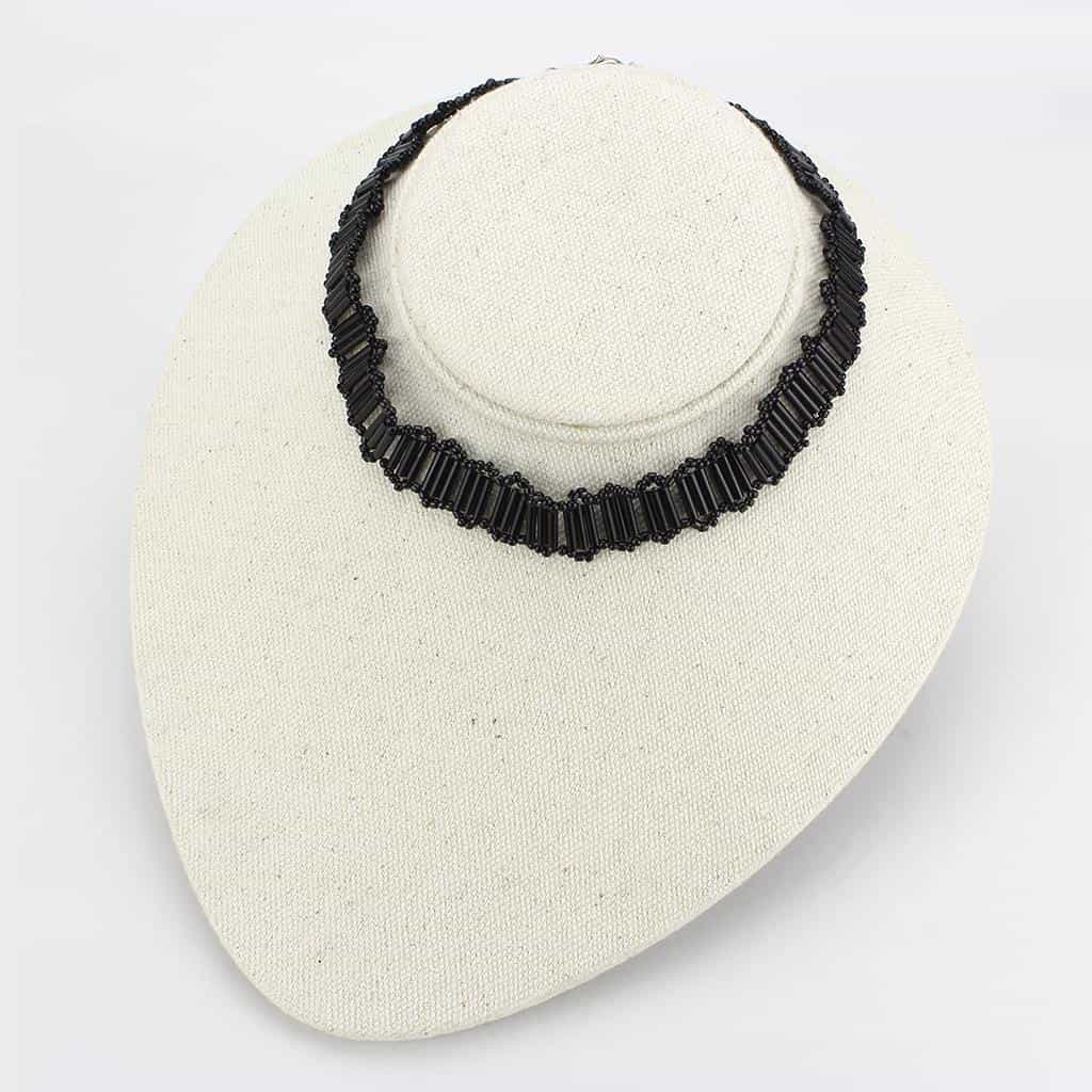 Brass Black Bugle Bead Collar Necklace | The Stainless Jewelry view 3