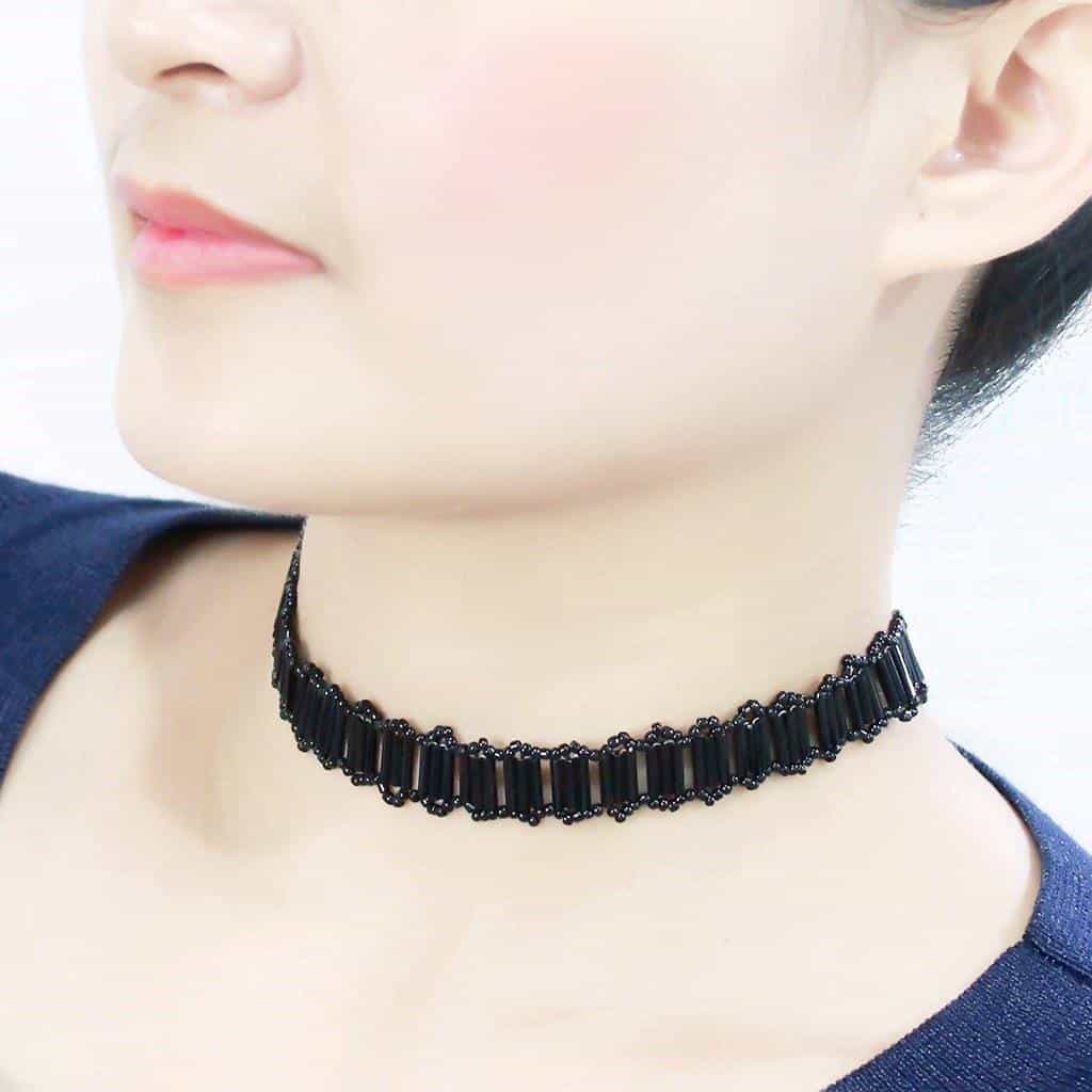 Brass Black Bugle Bead Collar Necklace | The Stainless Jewelry view 4