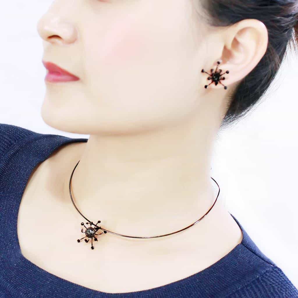 Brass Gunmetal Black Crystal Starburst Pendant Set Pendant view 5