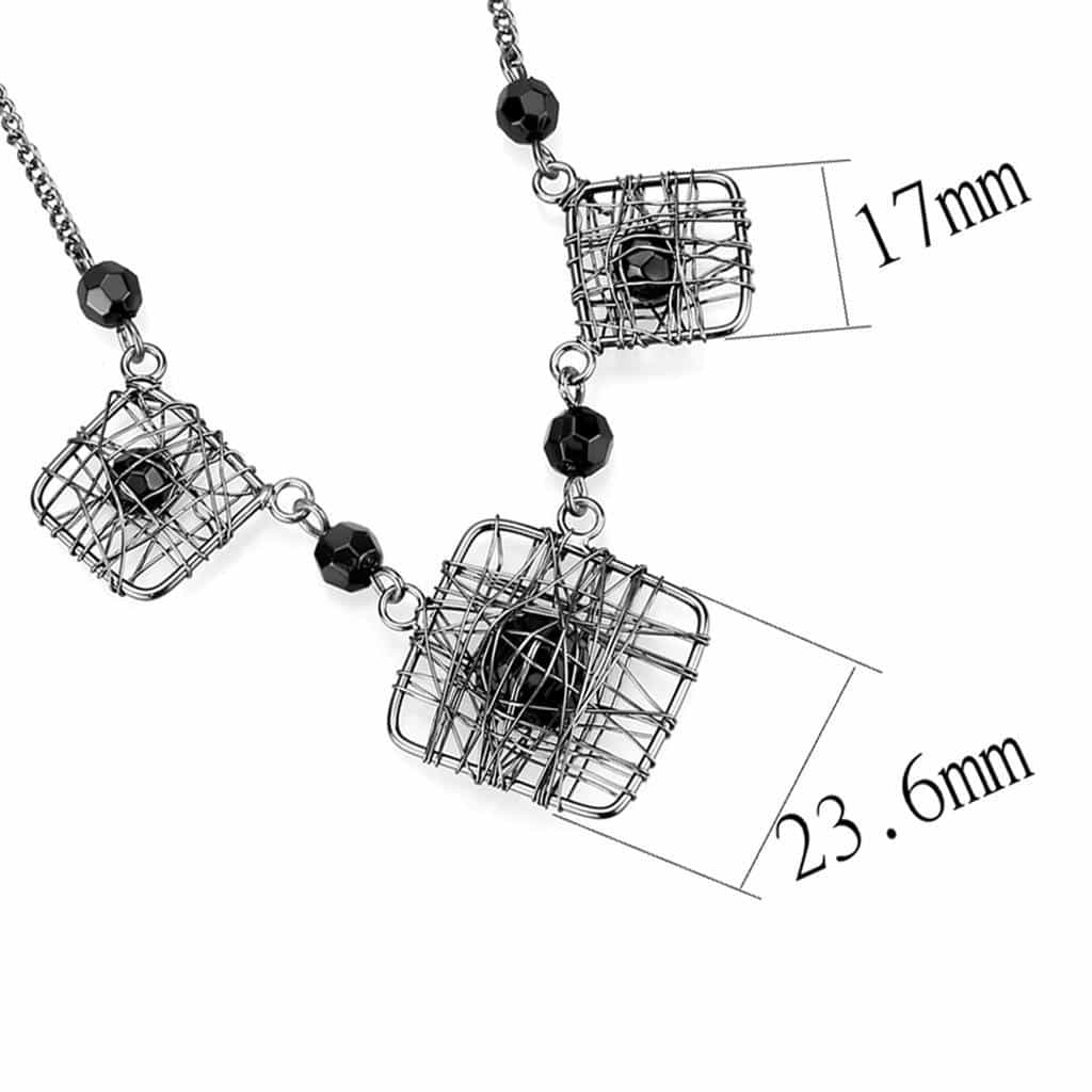 Brass Gunmetal Black Bead Wire Cage Square Pendant Necklace view 2