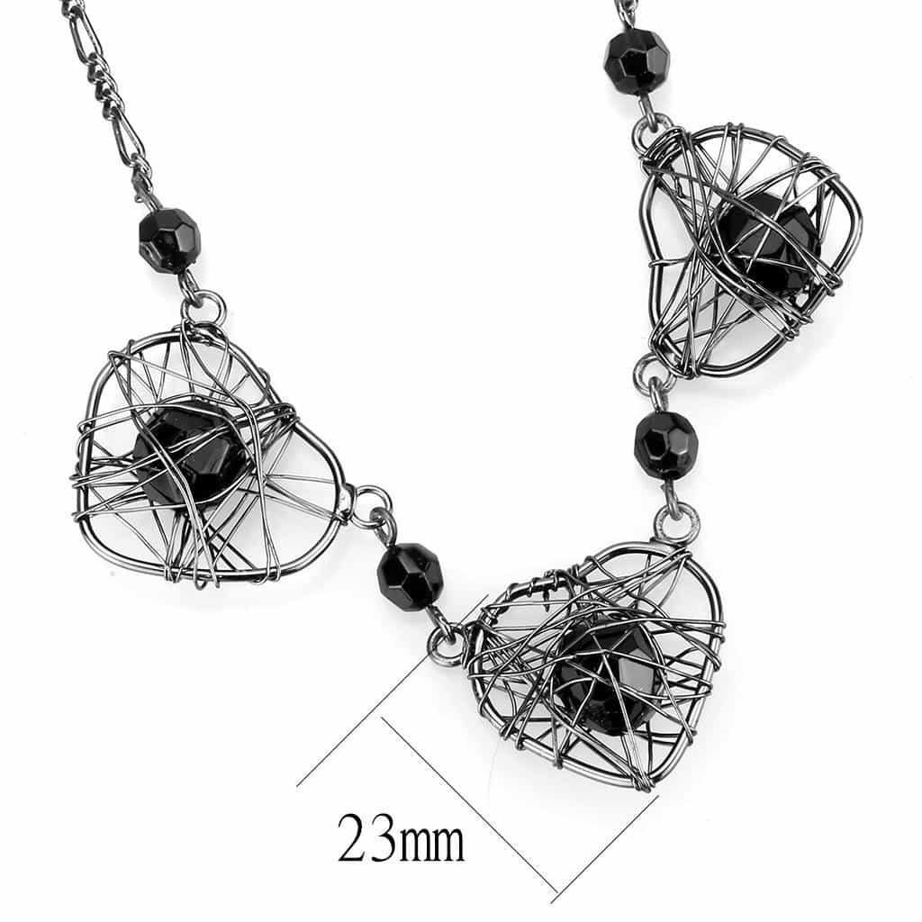 Brass Gunmetal Black Bead Wire Cage Heart Pendant Necklace view 2