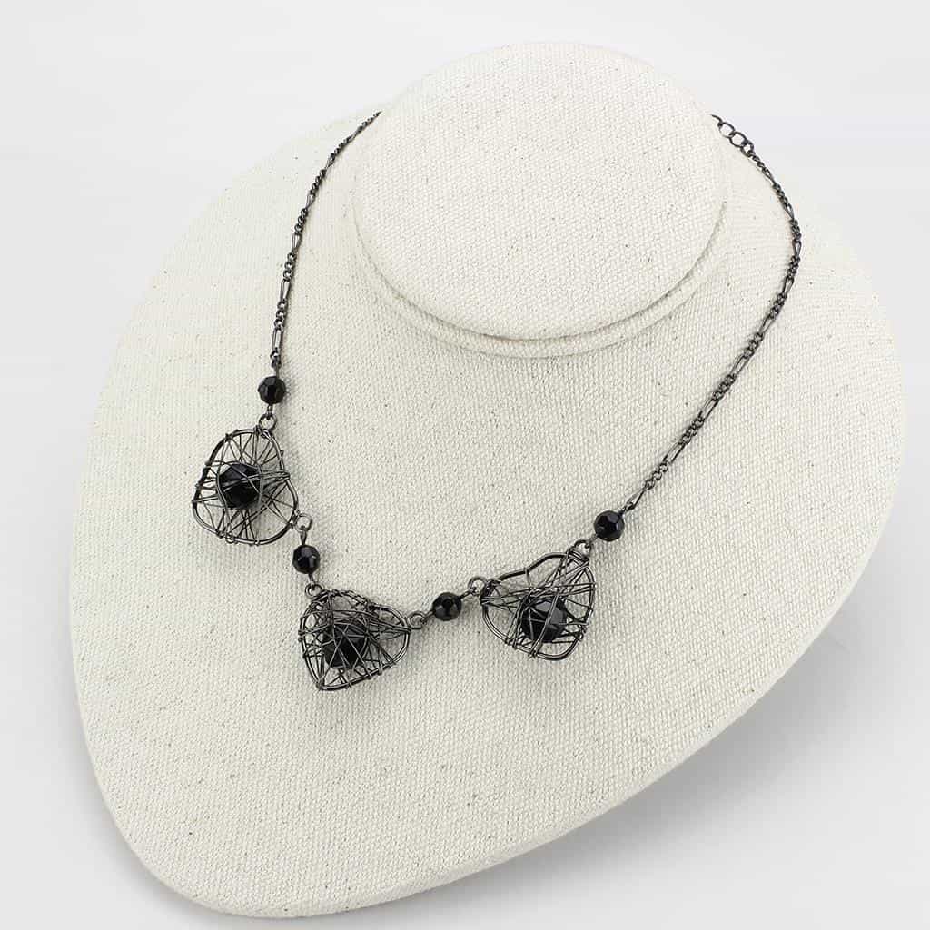 Brass Gunmetal Black Bead Wire Cage Heart Pendant Necklace view 3
