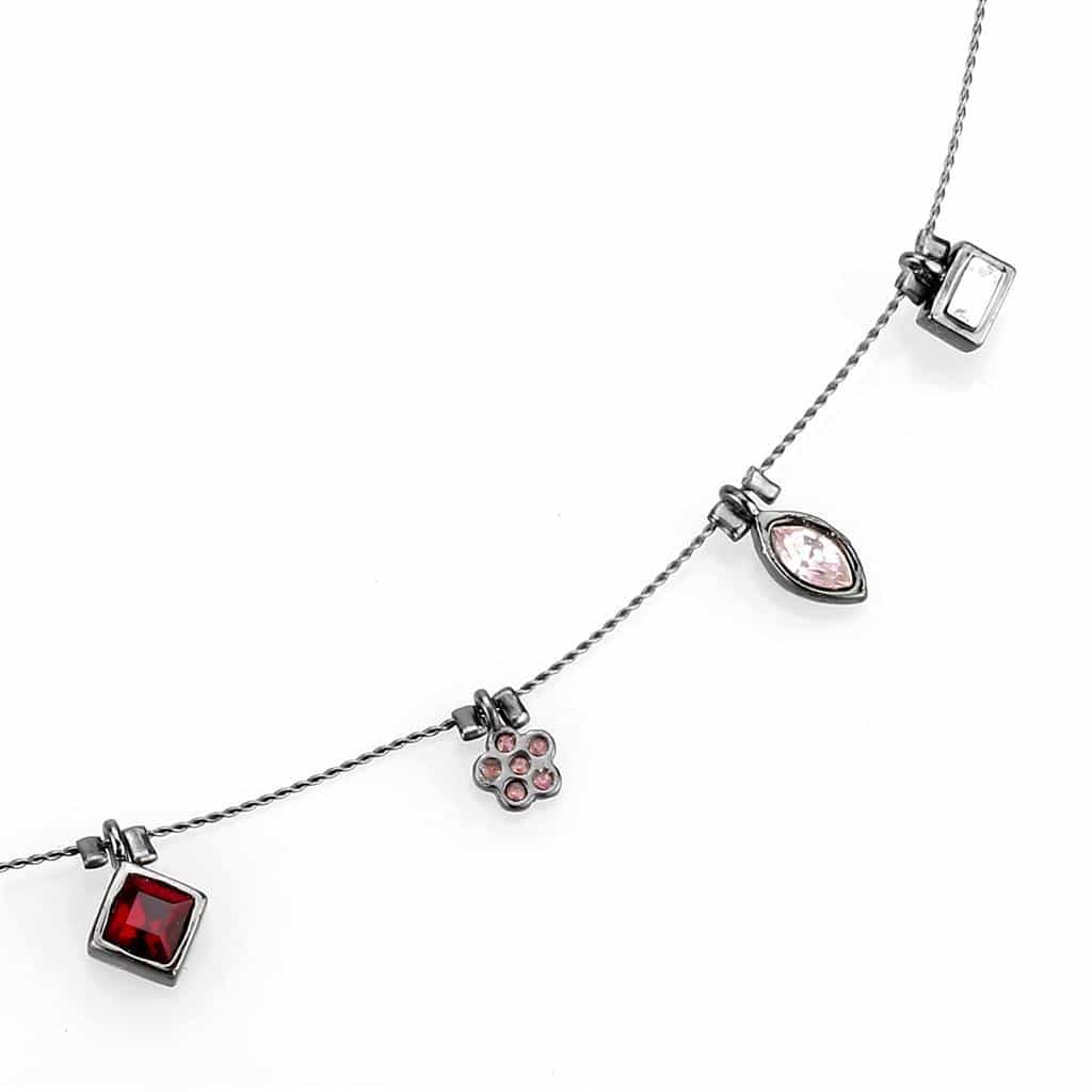 Brass Silver Multi Crystal Charm Choker Necklace view 2