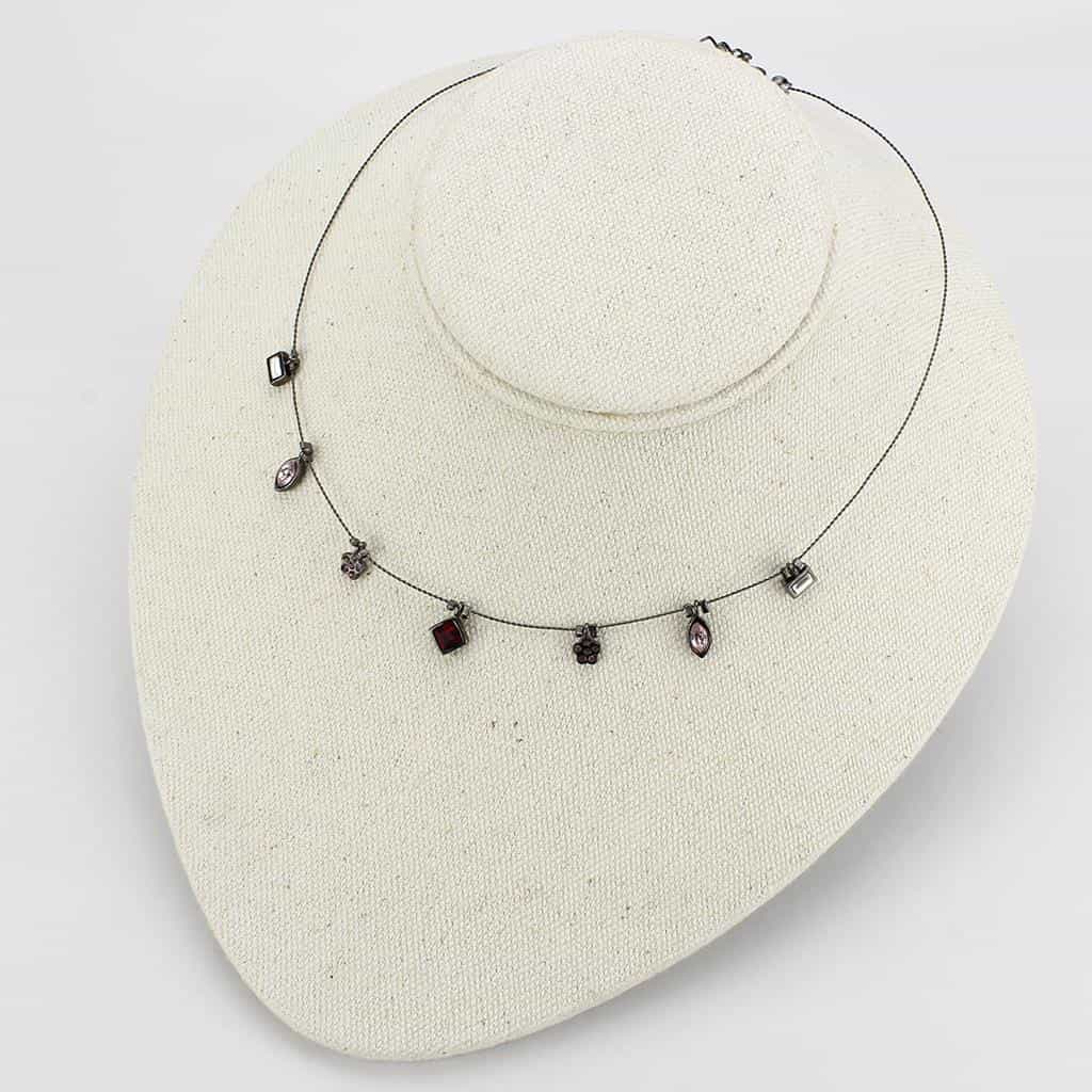 Brass Silver Multi Crystal Charm Choker Necklace view 3