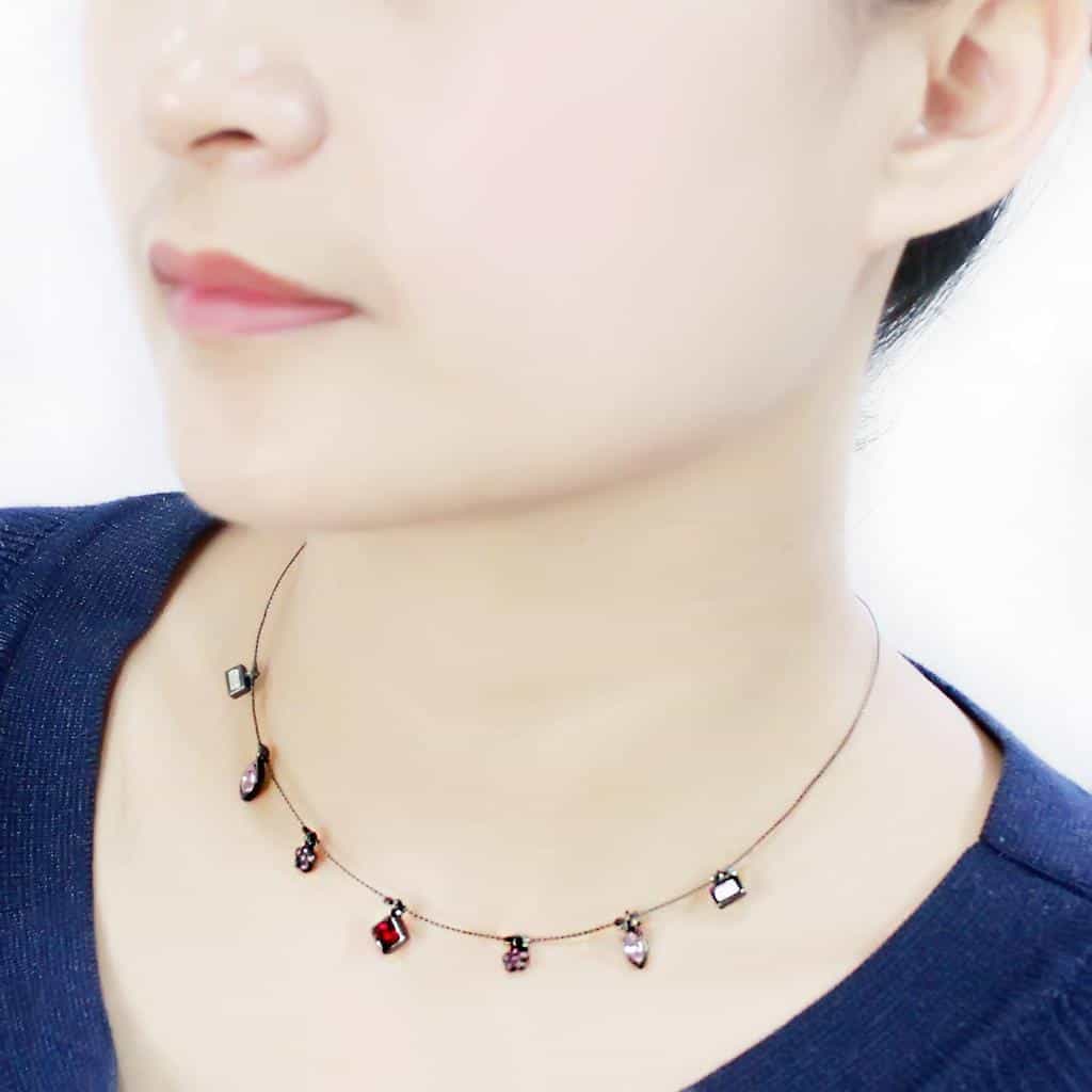 Brass Silver Multi Crystal Charm Choker Necklace view 4