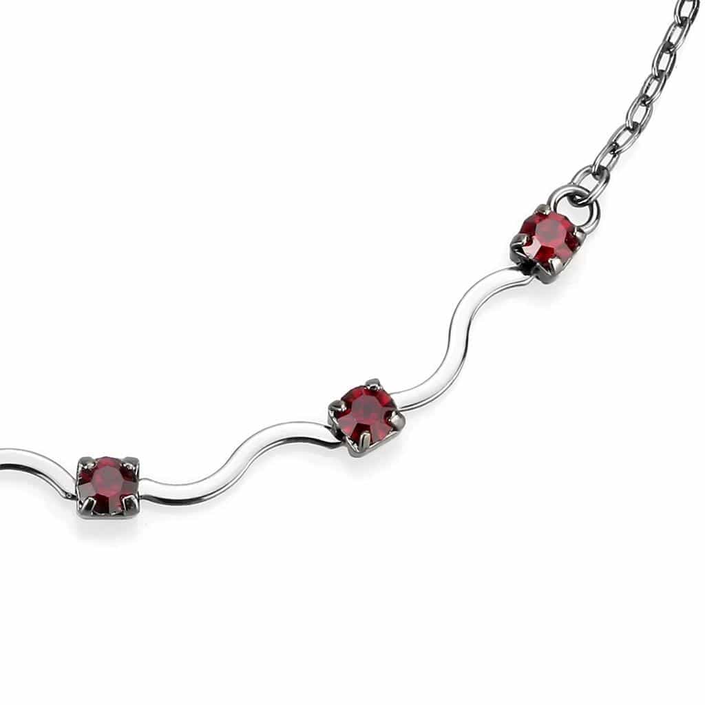 Brass Silver Red Garnet Wave Station Necklace Earrings view 2
