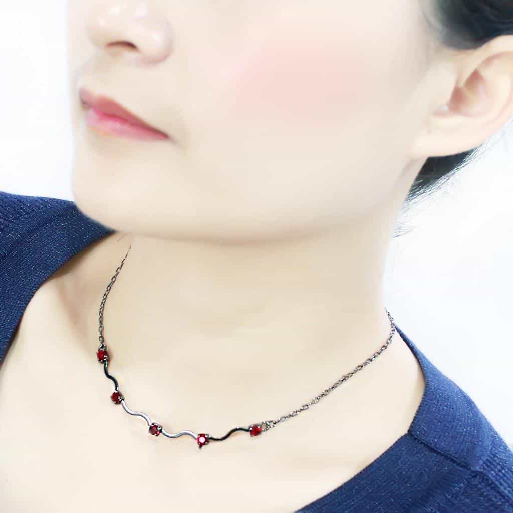 Brass Silver Red Garnet Wave Station Necklace Earrings view 4