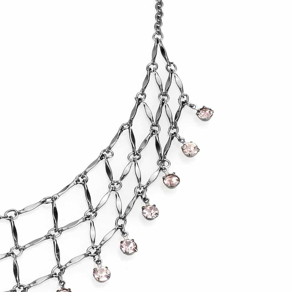 Brass Silver Crystal Fringe Bib Choker Necklace Earrings view 2