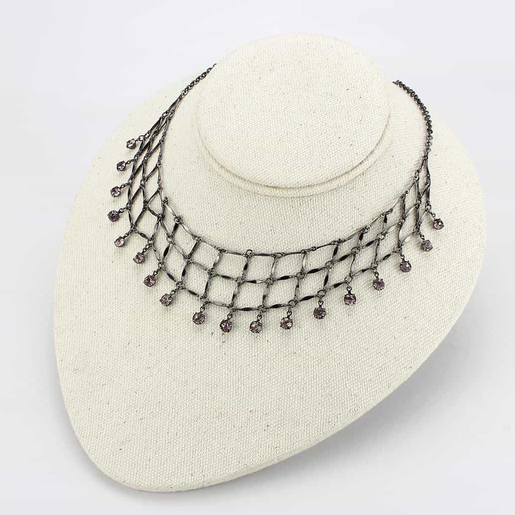 Brass Silver Crystal Fringe Bib Choker Necklace Earrings view 3