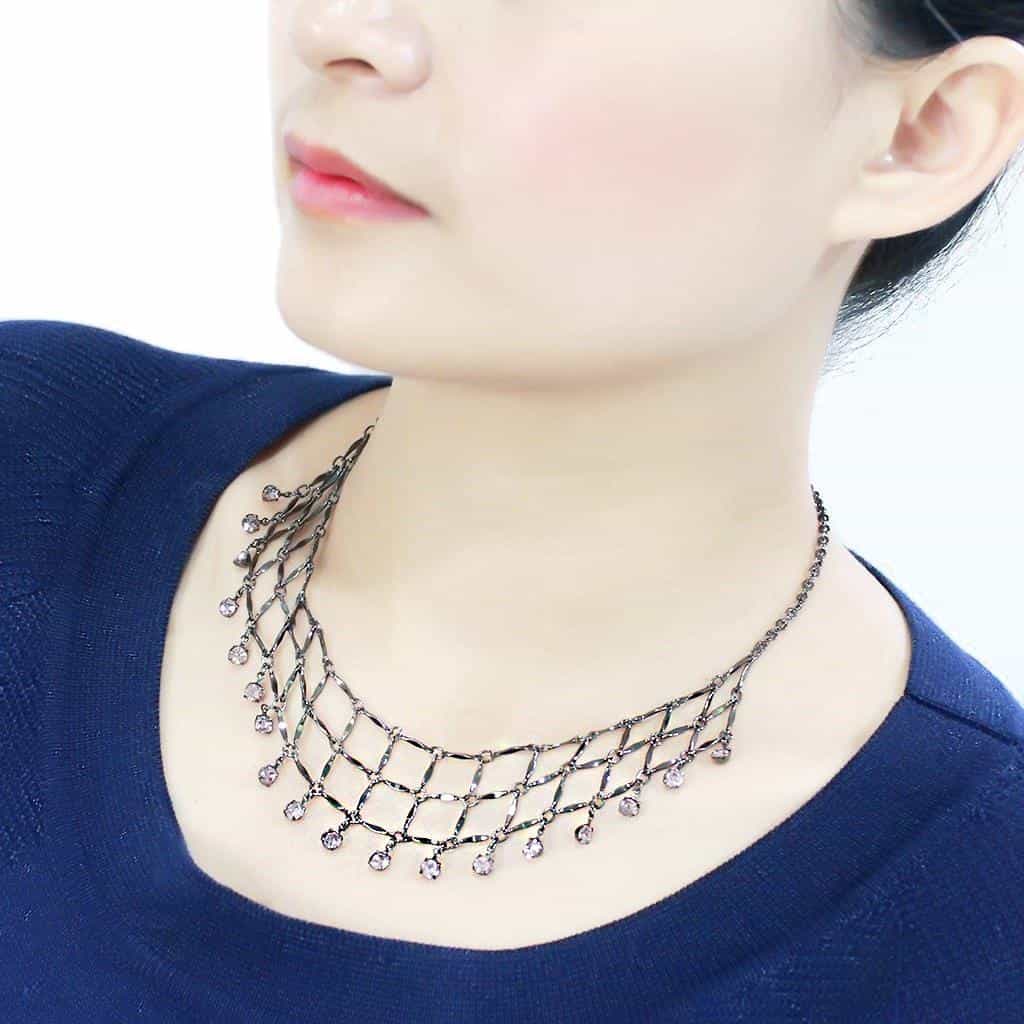 Brass Silver Crystal Fringe Bib Choker Necklace Earrings view 4