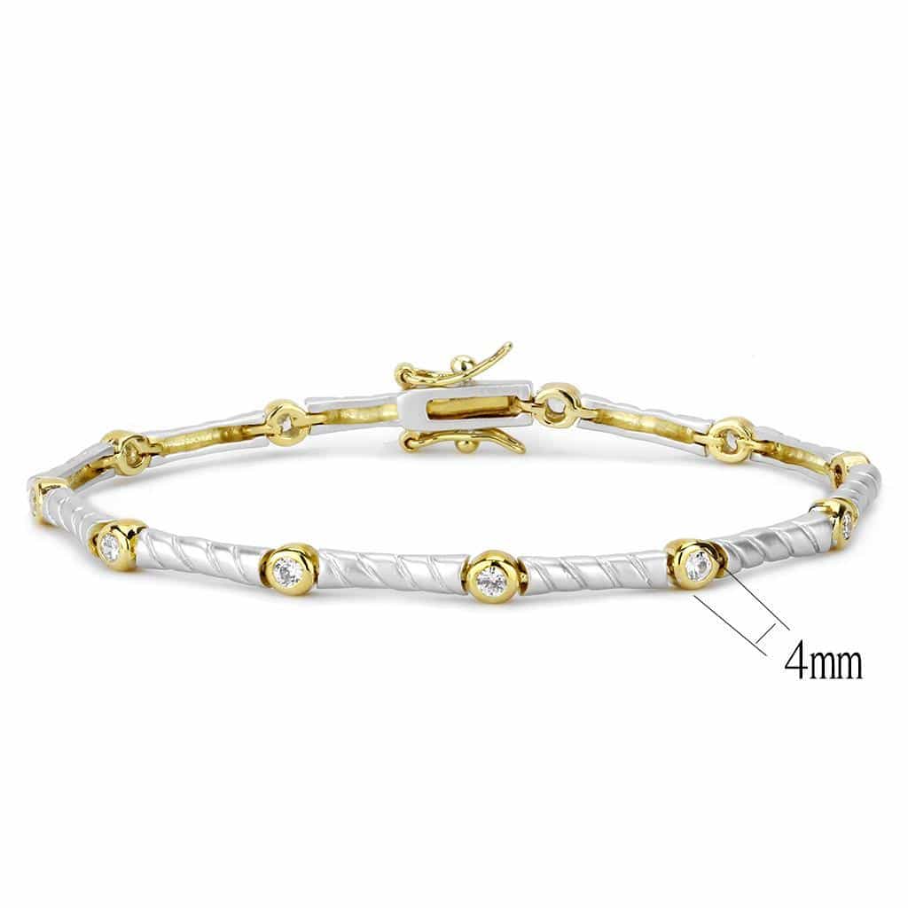 Brass Two Tone Silver Gold CZ Bezel Hammered Bracelet view 2
