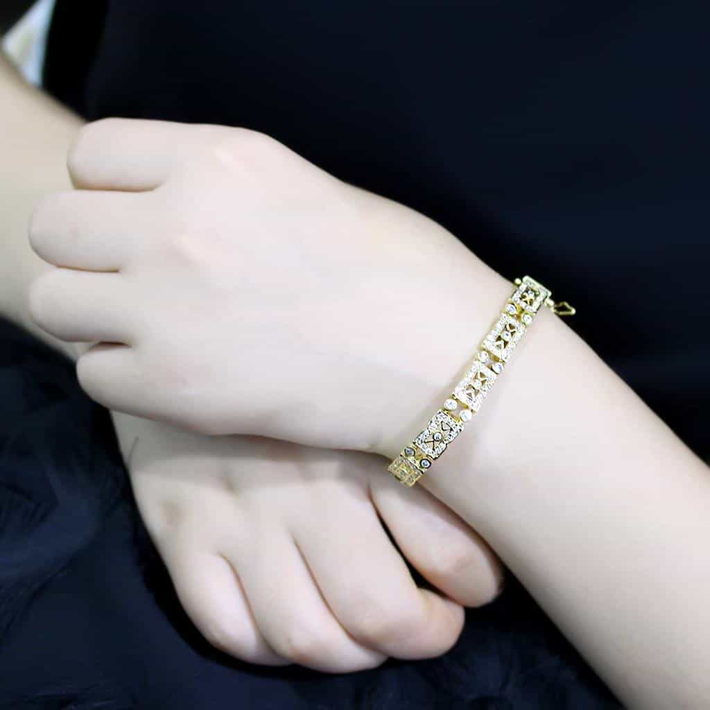 Brass Gold CZ Filigree Link Bracelet | The Stainless Jewelry view 5