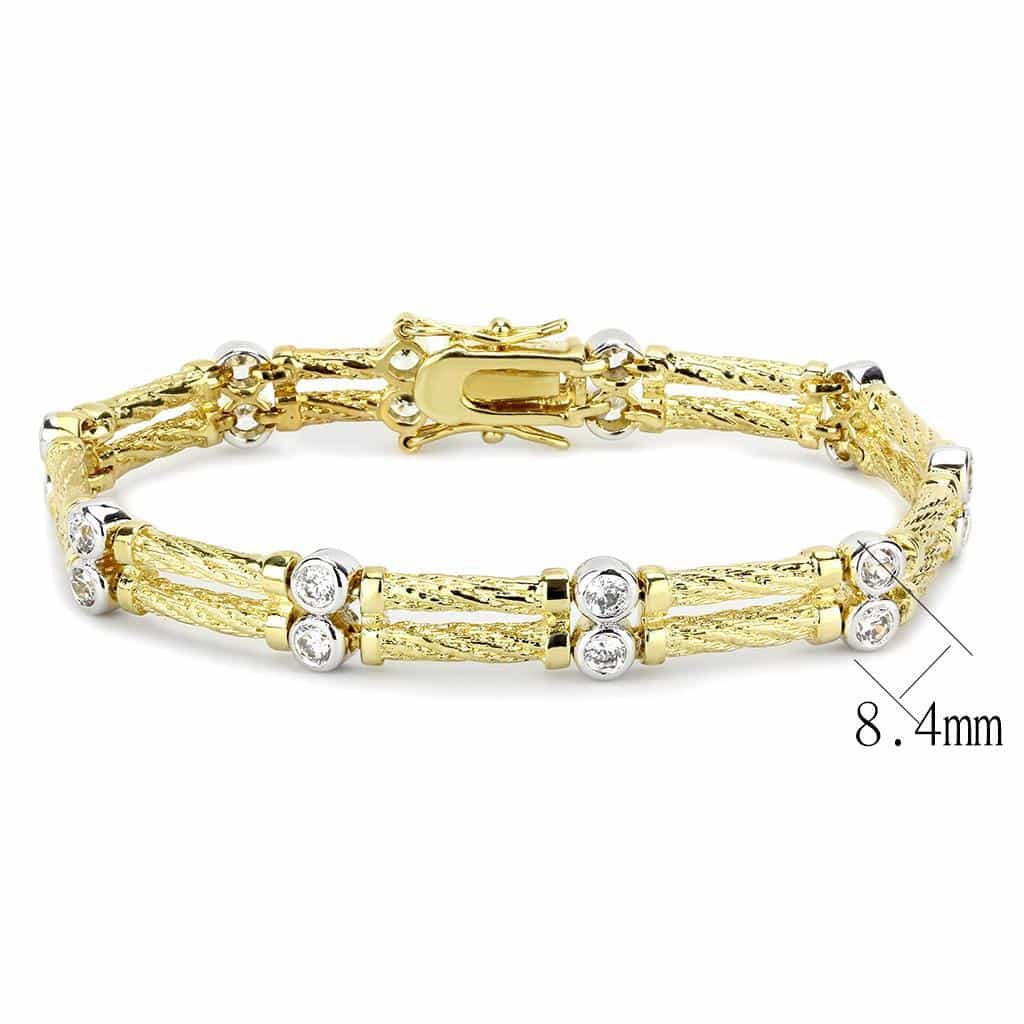 Brass Gold CZ Bamboo Bar Link Bracelet | The Stainless Jewelry view 2