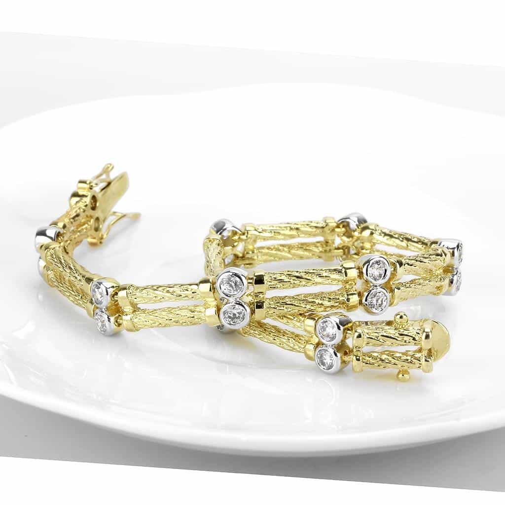 Brass Gold CZ Bamboo Bar Link Bracelet | The Stainless Jewelry view 4