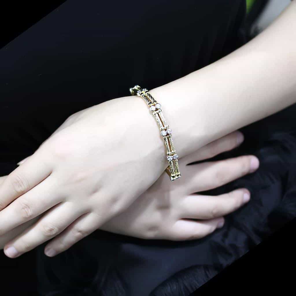 Brass Gold CZ Bamboo Bar Link Bracelet | The Stainless Jewelry view 5