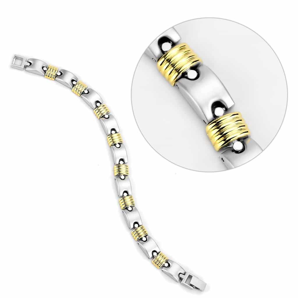 Brass Two Tone Silver Gold Wire Wrap Link Bracelet view 3