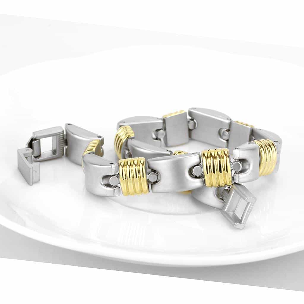 Brass Two Tone Silver Gold Wire Wrap Link Bracelet view 4
