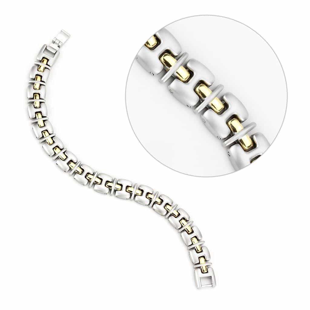 Brass Two Tone Silver Gold Box Link Bracelet view 3