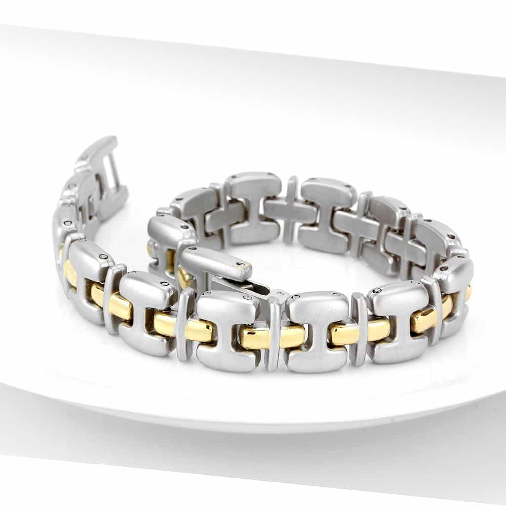 Brass Two Tone Silver Gold Box Link Bracelet view 4