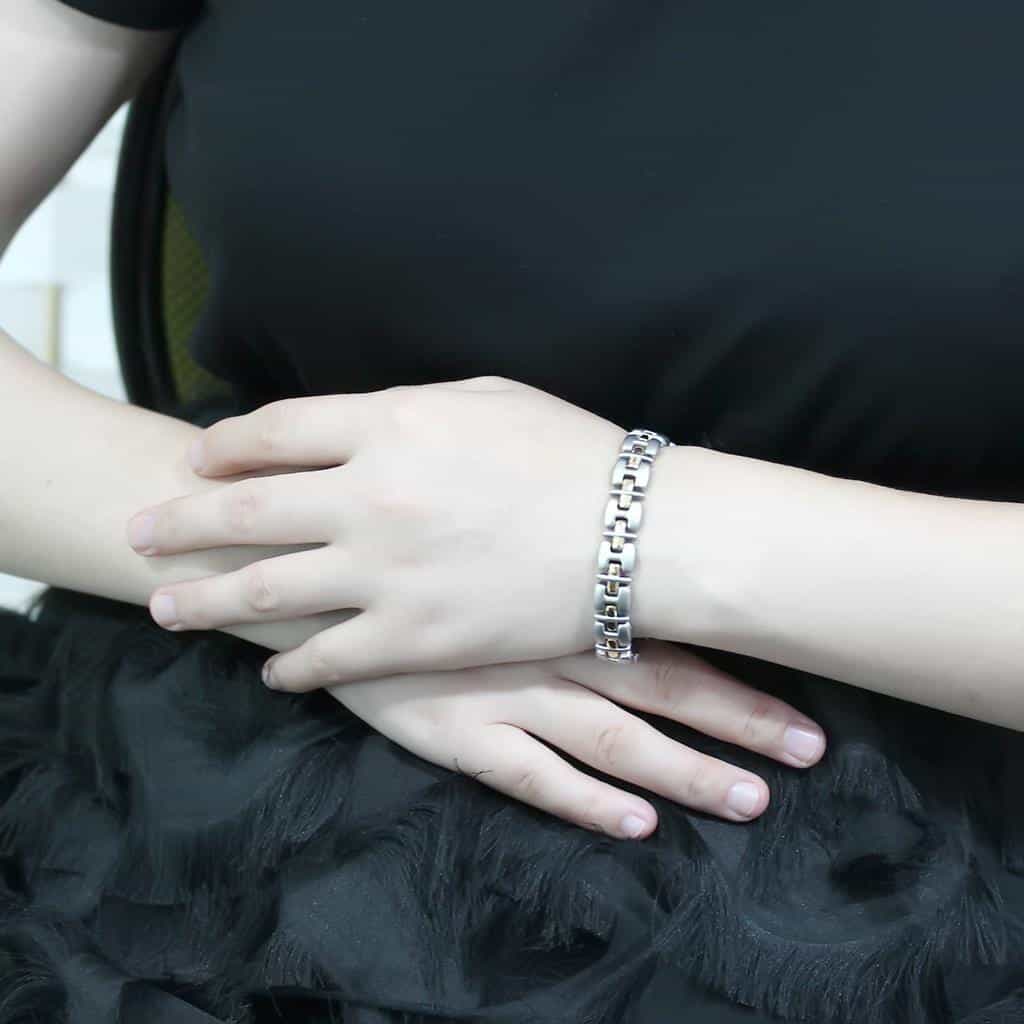 Brass Two Tone Silver Gold Box Link Bracelet view 5