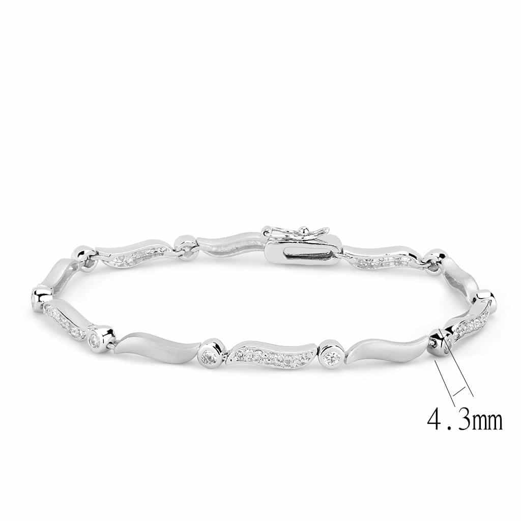 Brass Silver CZ Marquise Wave Link Bracelet view 2