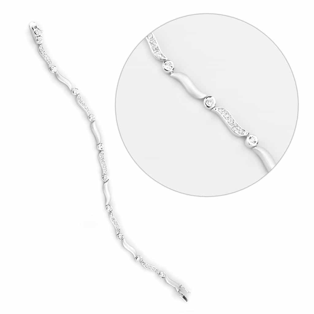 Brass Silver CZ Marquise Wave Link Bracelet view 3