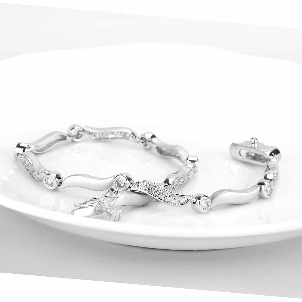 Brass Silver CZ Marquise Wave Link Bracelet view 4